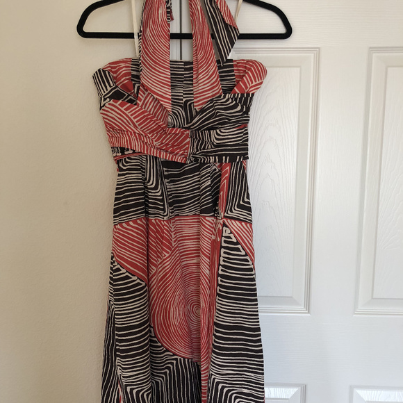 Elegant Halter Neck Dress - Coral and Black - Picture 2 of 7
